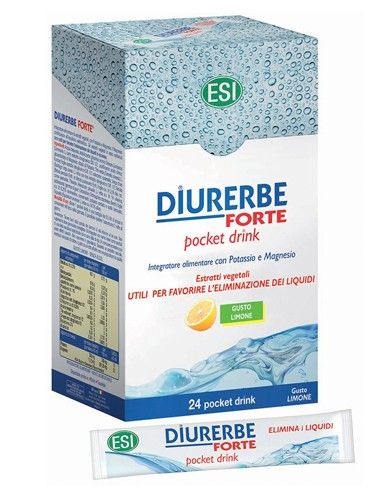 Diurerbe Forte - Pocket Drink - Diuretico Drenante GUSTO LIMONE - Astuccio da 24 pocket drinks da 20 ml (480 ml)